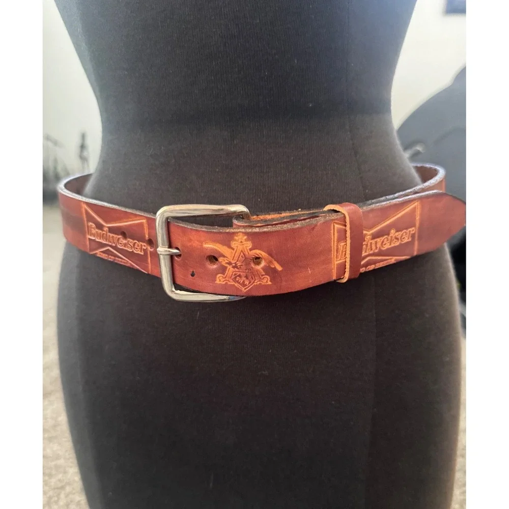 Vintage Budweiser Leather Belt Brown Embossed Sweet Pea King of Beers Western 32